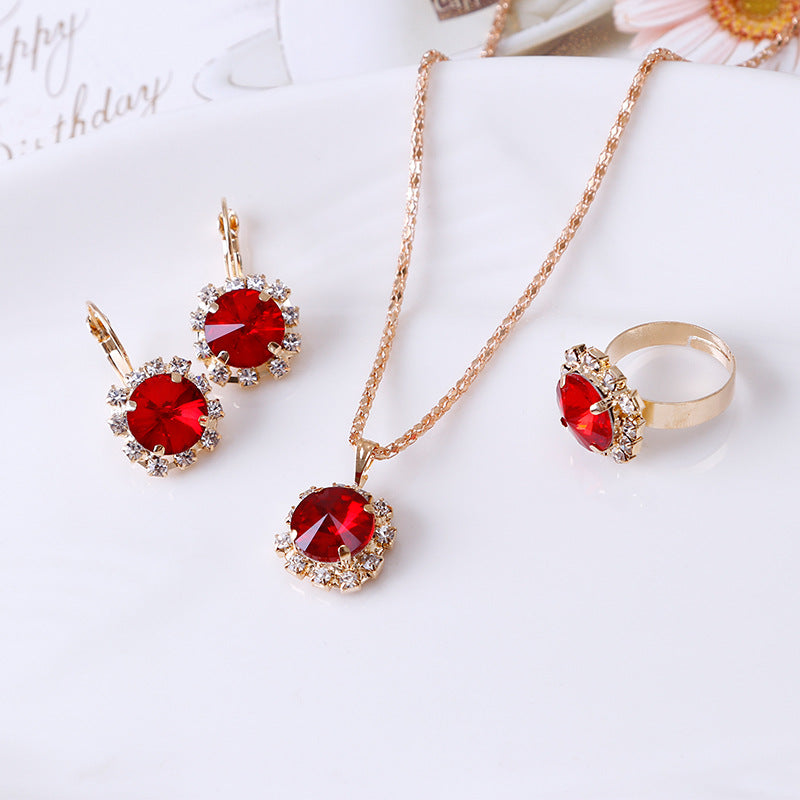 Crystal Jewelry Set - Dazzling Alloy Necklace, Earrings, and Ring Set