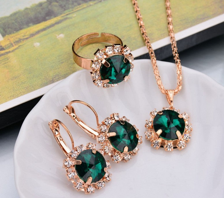 Crystal Jewelry Set - Dazzling Alloy Necklace, Earrings, and Ring Set