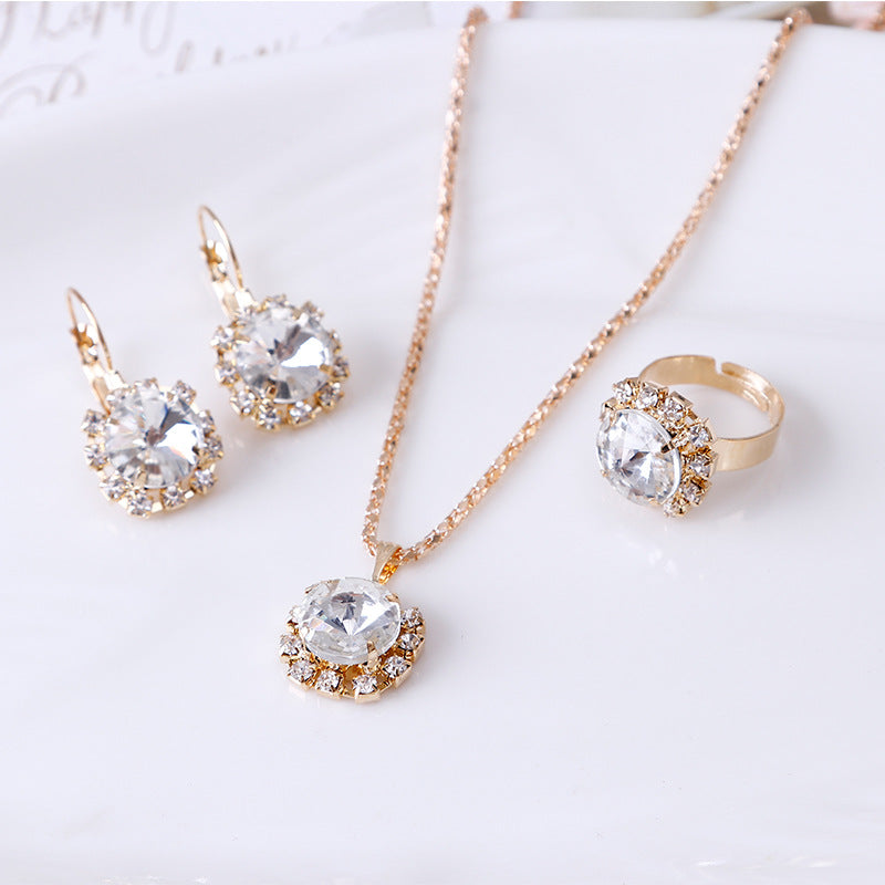 Crystal Jewelry Set - Dazzling Alloy Necklace, Earrings, and Ring Set
