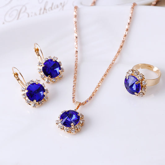 Crystal Jewelry Set - Dazzling Alloy Necklace, Earrings, and Ring Set