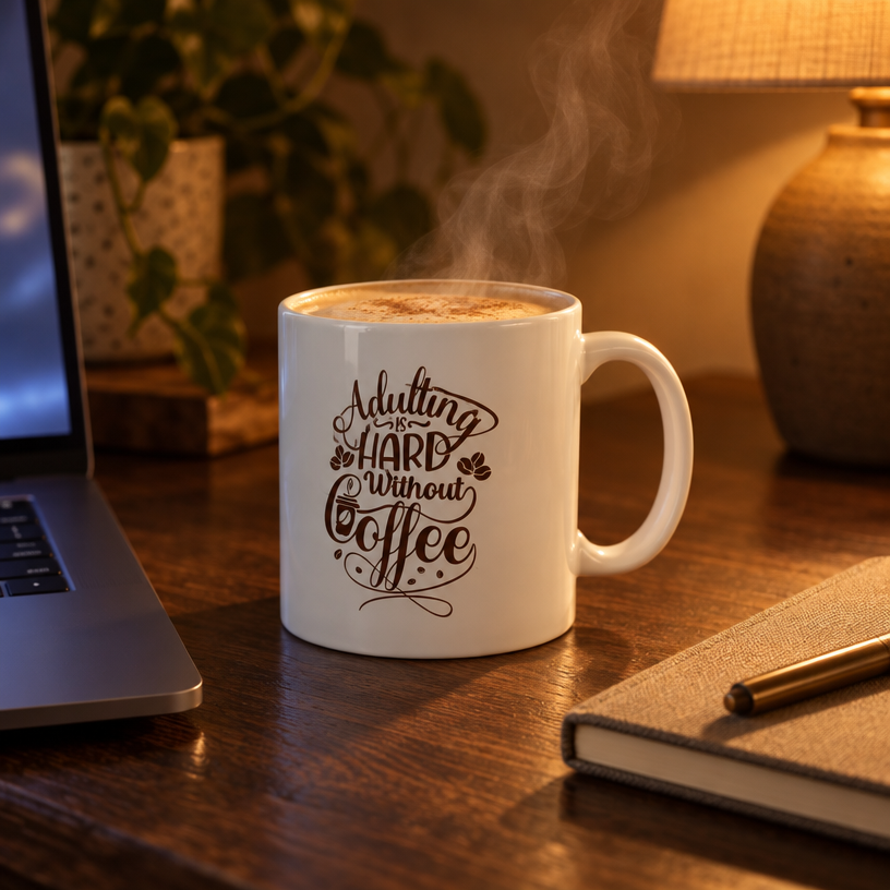 Adulting is Hard Without Coffee Ceramic Mug