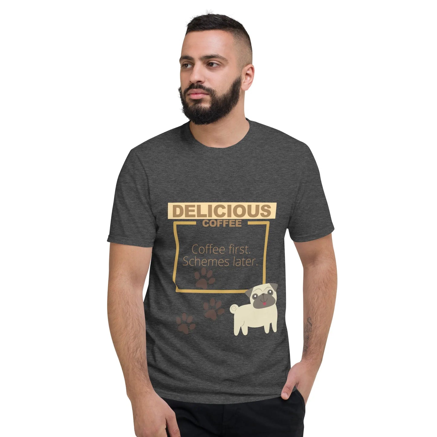 "Coffee First. Schemes Later" T-Shirt - Make a Statement and Stay Comfortable All Day Long - Darkness Of The Twilight Moon