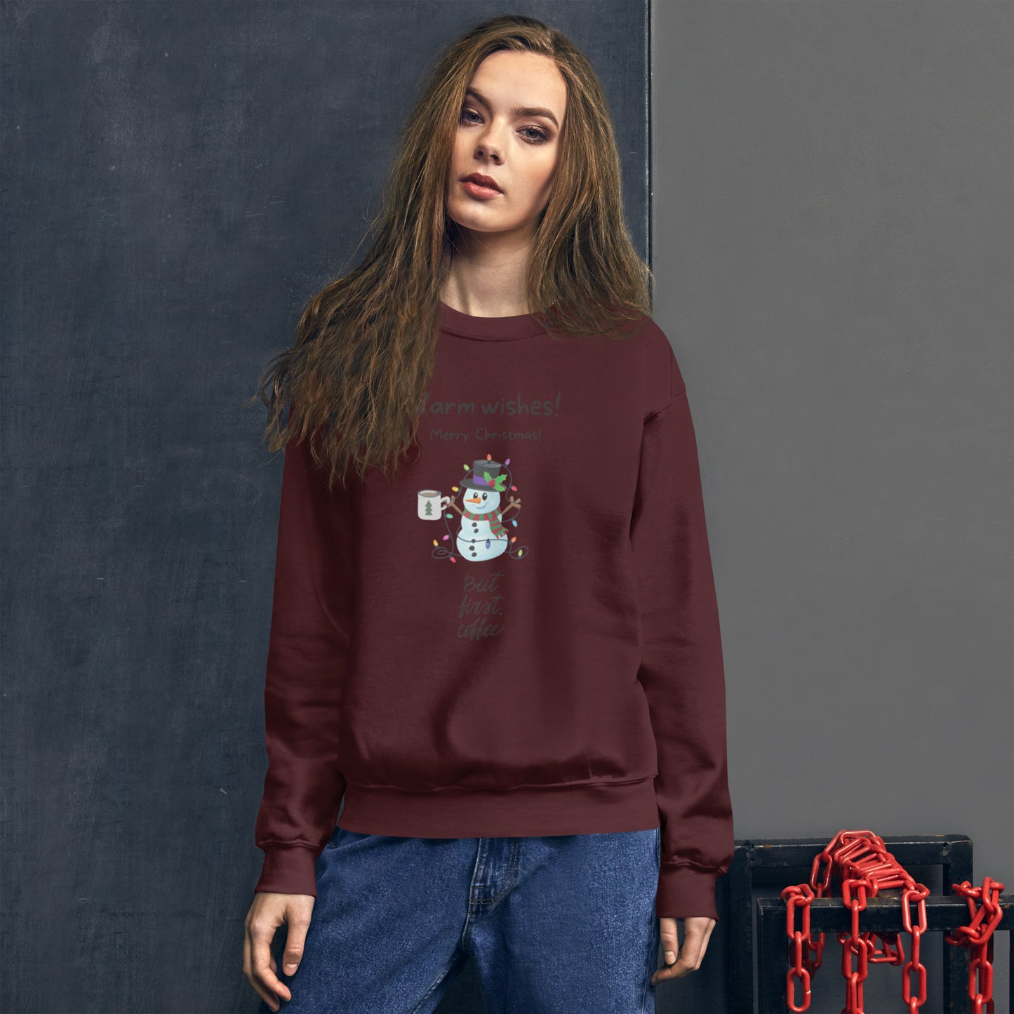 Warm Wishes! Merry Christmas! But first coffee Unisex Sweatshirt