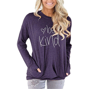 Women's Loose Fit Alphabet Printed Bat Sleeve Sweater in Cotton - Casual Style, Long Sleeve, Round Neck - Available in Multiple Colors