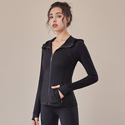 Breathable Hooded Sportswear for Women: Nylon Outerwear in Multiple Colors and Sizes - Perfect for Workouts. Stay Comfortable and Stylish!