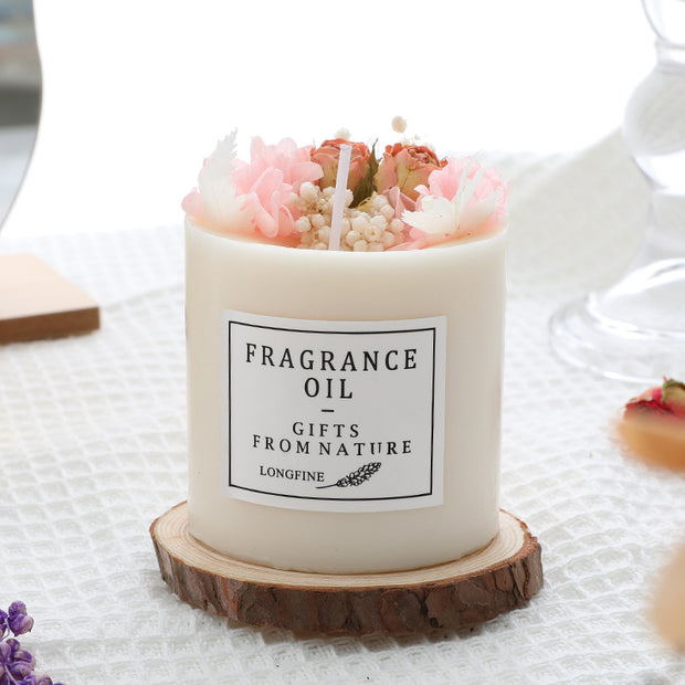 Dried Flowers Decor Romantic Candles - 330g Solid Aromatherapy Candles, 12-24 Hours Duration, Includes Candle, Gift Box, and Wood Chips