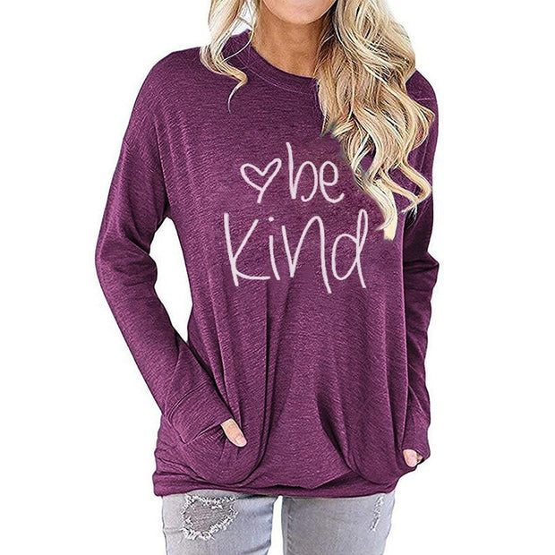 Women's Loose Fit Alphabet Printed Bat Sleeve Sweater in Cotton - Casual Style, Long Sleeve, Round Neck - Available in Multiple Colors