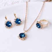 Crystal Jewelry Set - Dazzling Alloy Necklace, Earrings, and Ring Set