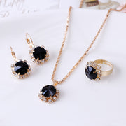 Crystal Jewelry Set - Dazzling Alloy Necklace, Earrings, and Ring Set
