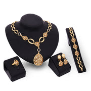Stylish Four Piece Jewelry Set for Women: Alloy Material, Diamond Processing, Bamboo Link Chain, Love/Water Drop/Bell Design, 18k/61154132 Color. Includes Earrings, Necklaces, and Bracelets.