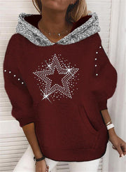 Sparkle and Shine in our Rhinestone Sequined Hoodie: Loose Fit, Long Sleeve, and Stylish Stitching - Sizes S-XXXL. Perfect for a Glamorous Look!