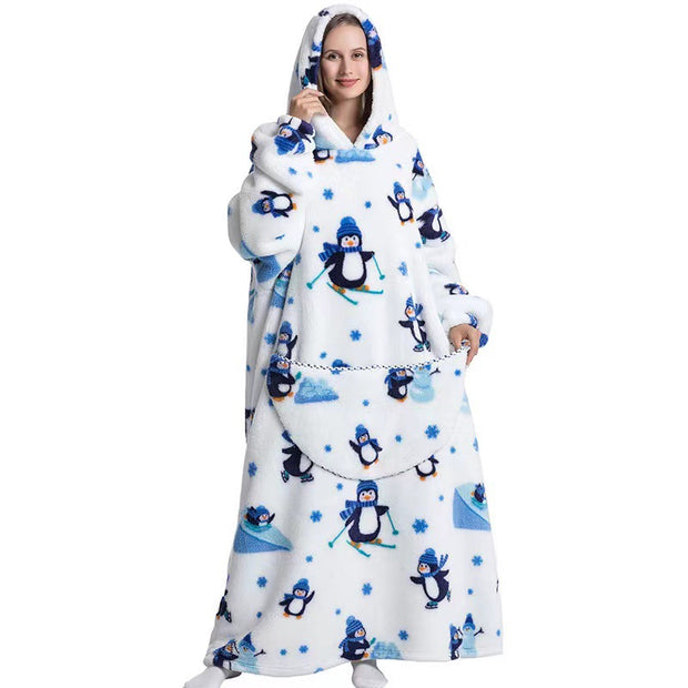 Cozy Fleece Hooded Pajama Sweatshirt - Shu Cotton Velvet, Thickened, Print Weave - Perfect for Lounging