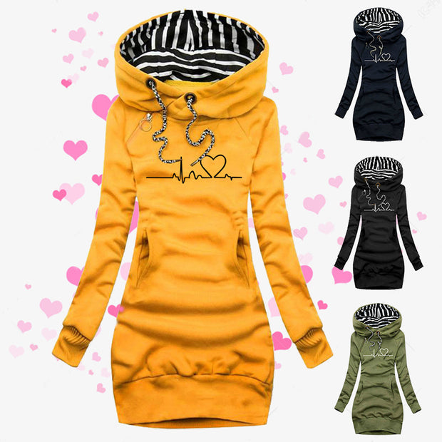 Stylish Heart Print Women's Hoodie Sweatshirt: Comfortable, Slim-fit Pullover Tops with Geometric Patterns. Multiple Colors Available. Sizes S-3XL.