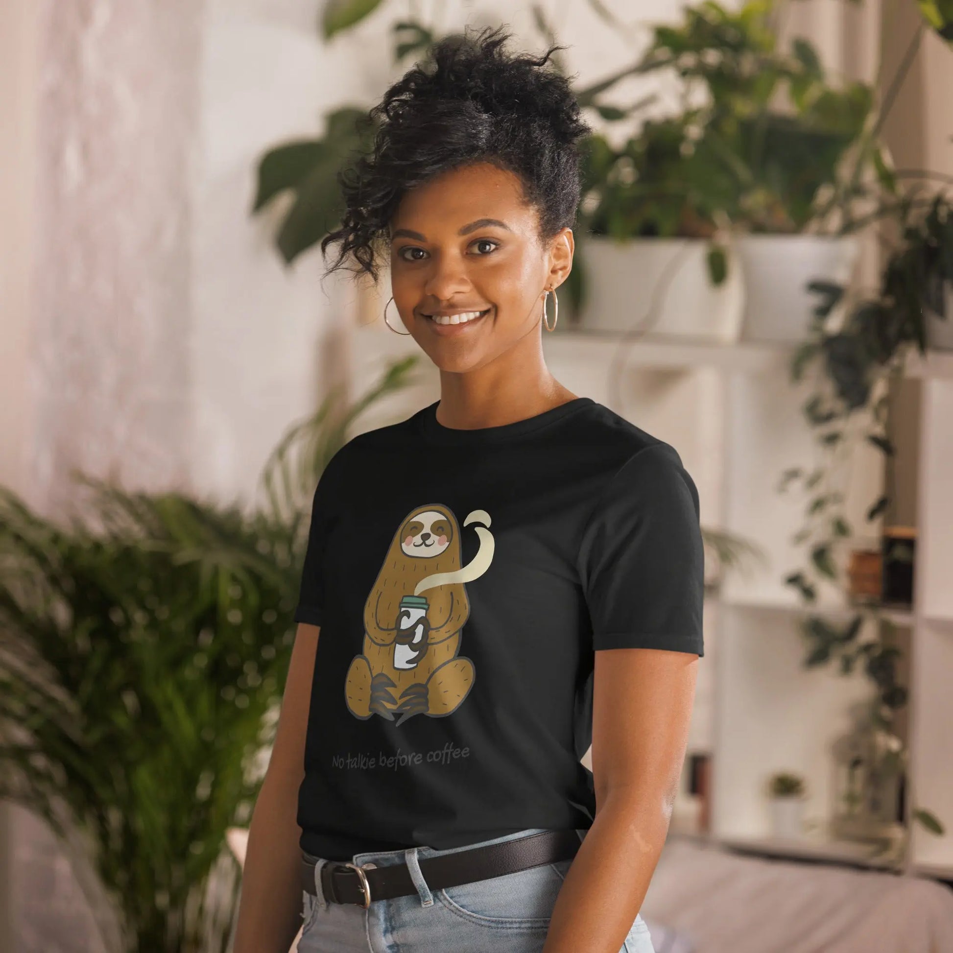 Coffee Before Talkie Sloth T-Shirt - Wake Up with Style and Humor - Darkness Of The Twilight Moon