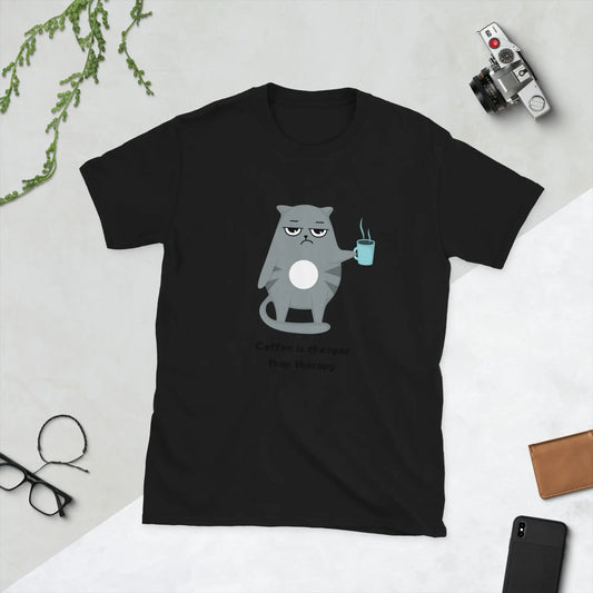 Coffee Is Cheaper Than Therapy T-Shirt - Humorous Caffeine Tee for Affordable Therapy and Calming Energy - Darkness Of The Twilight Moon