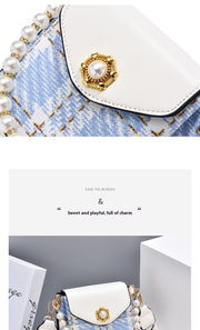 Fashion Women'S Crossbody Bag Cute Princess Wallet Classic Shoulder Bag Pearl Chain Phone Bag