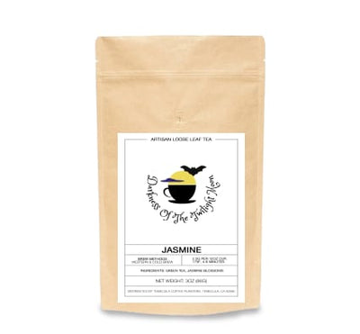 Premium Jasmine Artisan Loose Leaf Tea: Handpicked and expertly blended, this medium-bodied tea offers a sweet and silky infusion of fresh jasmine blossoms and smooth green tea. Perfect for multiple steepings.
